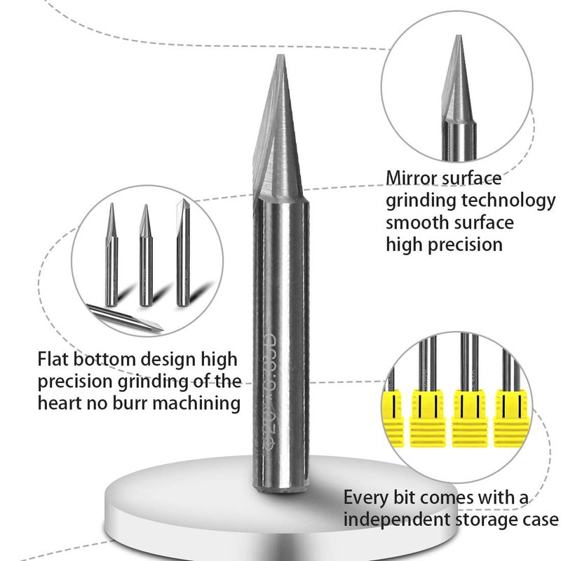 SILIVN Engraving CNC Wood Carving Router Bit 1/4 Shank 15Â°/20Â°/60Â°/90Â° Engraving Bits, 2 Flutes Straight CNC V-bit Tungsten Steel Marking Conical Engraving Router Tool - Image 4